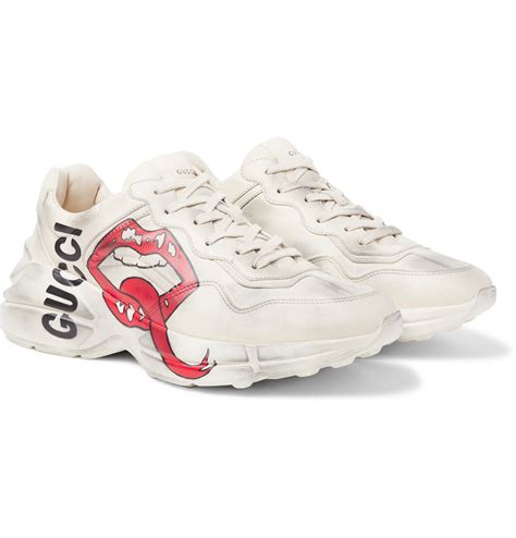 distressed sneakers gucci|Gucci rhyton distressed sneakers.